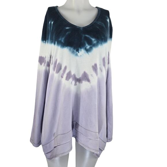 Green Tea Tie Dye Lavender Teal White Women's Soft Winter Sweatshirt XXL - Picture 1 of 5